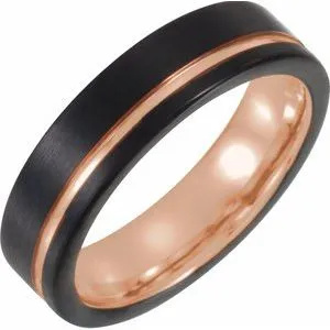 Black & 18K Rose Gold PVD Tungsten 6 mm Band Size 12