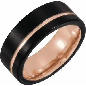 Black & 18K Rose Gold PVD Tungsten 8 mm Band Size 11.5