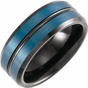 Black and Blue PVD Tungsten 8 mm Grooved Band Size 9