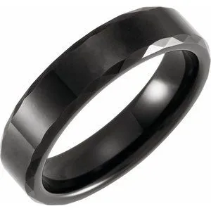 Black PVD Tungsten 6 mm Faceted Beveled-Edge Size 10.5 Band