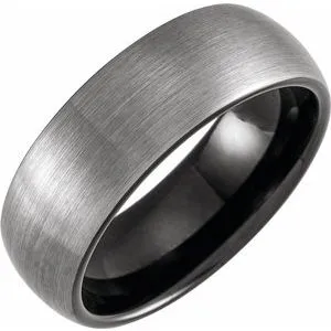 Black PVD Tungsten 8 mm Half Round Band Size 8.5 with Satin Finish