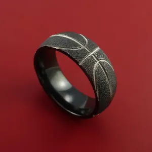 Black Zirconium Ring with Milled Basketball Design Inlay Custom Made Band