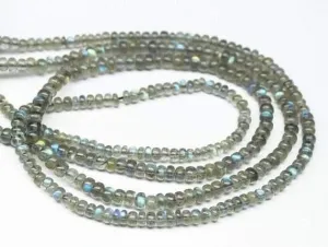 Blue Labradorite Smooth Rondelle Gemstone Bead Strand Jewelry Making 14" 3mm 4mm