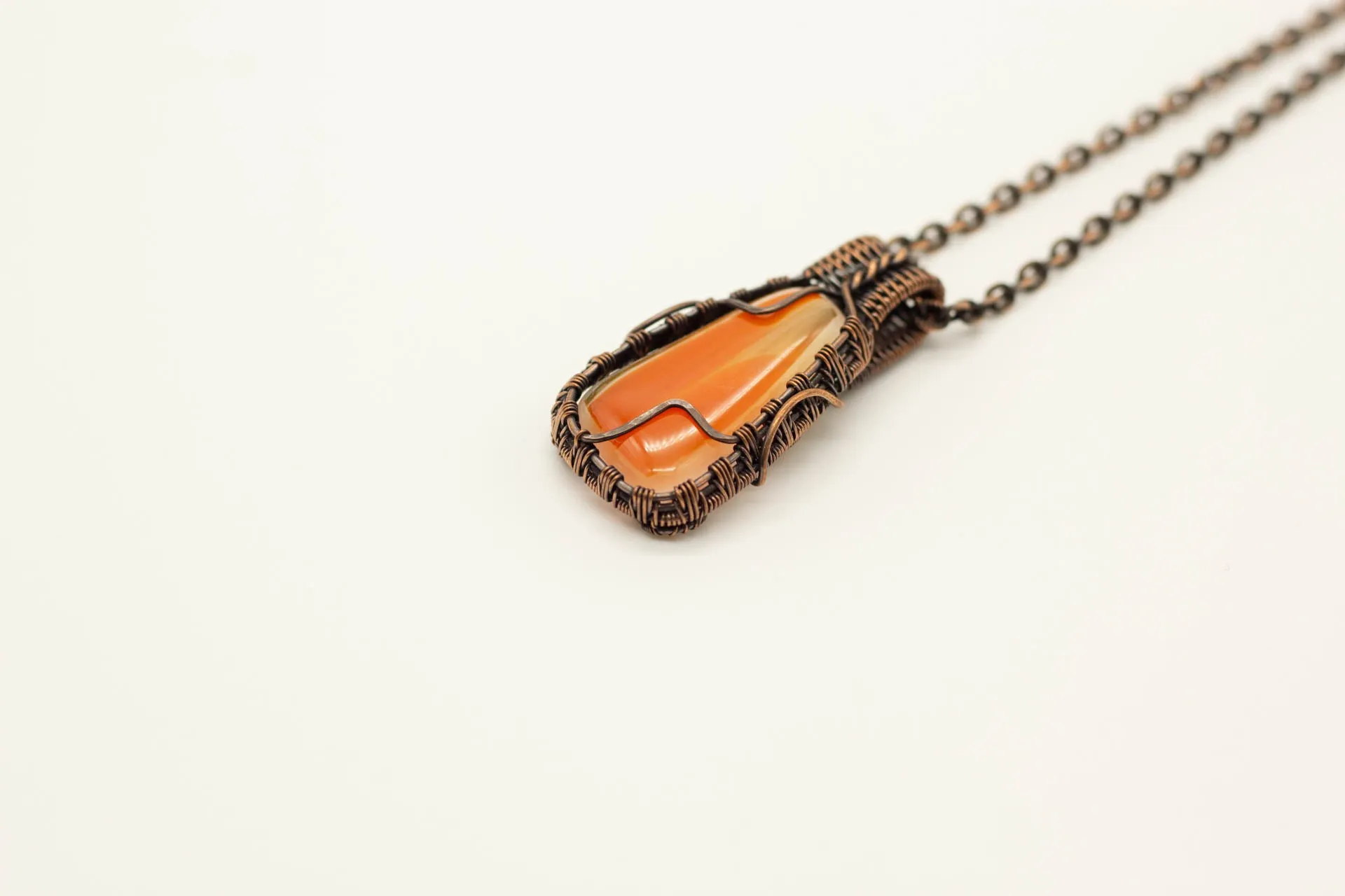 Bold Orange Fused Glass Pendant with Copper Wire Wrapping