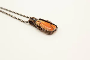 Bold Orange Fused Glass Pendant with Copper Wire Wrapping
