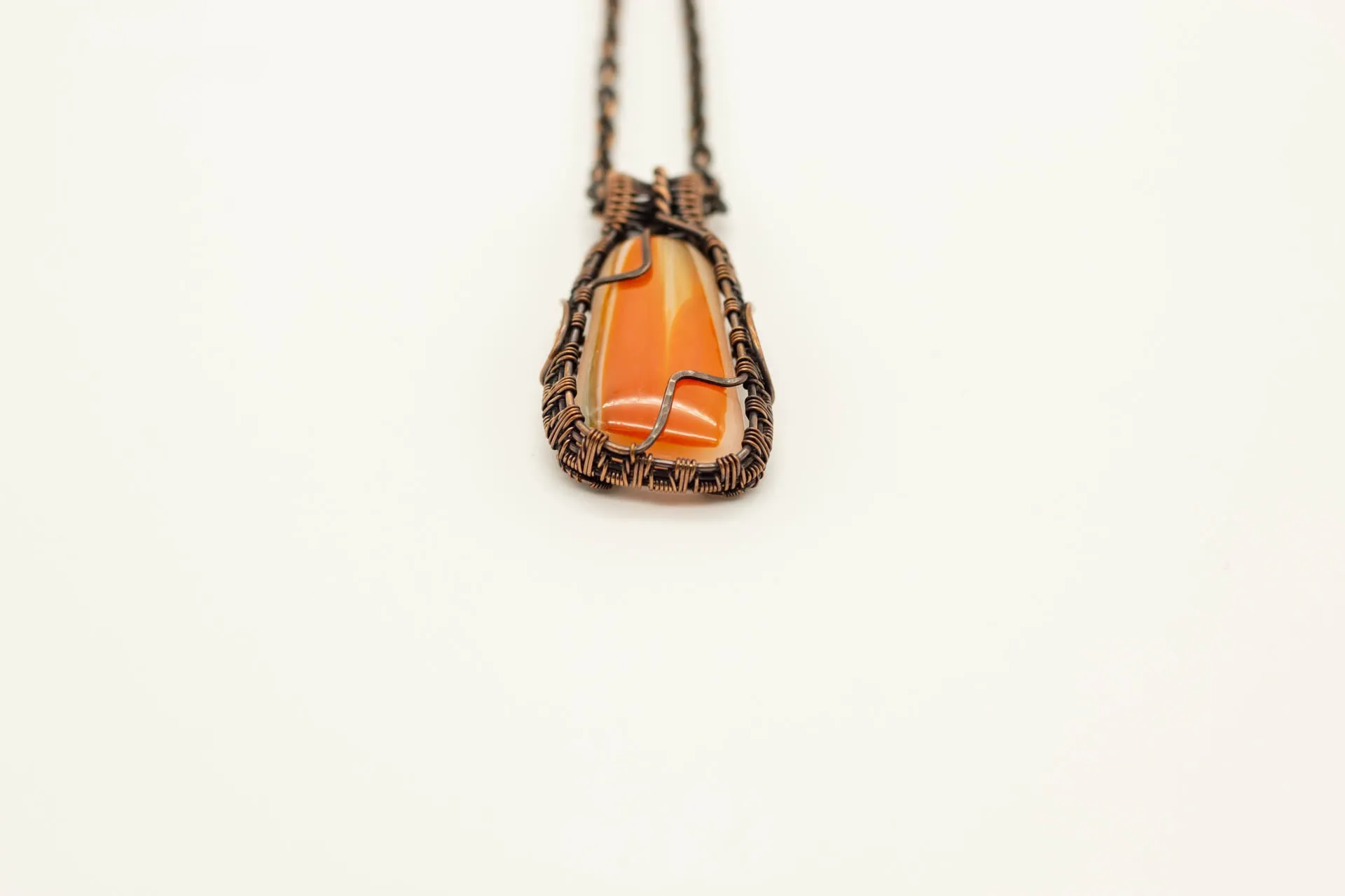 Bold Orange Fused Glass Pendant with Copper Wire Wrapping