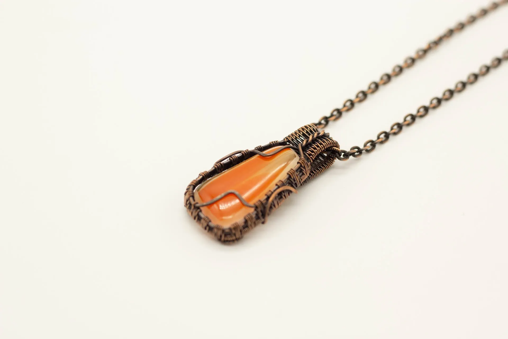 Bold Orange Fused Glass Pendant with Copper Wire Wrapping
