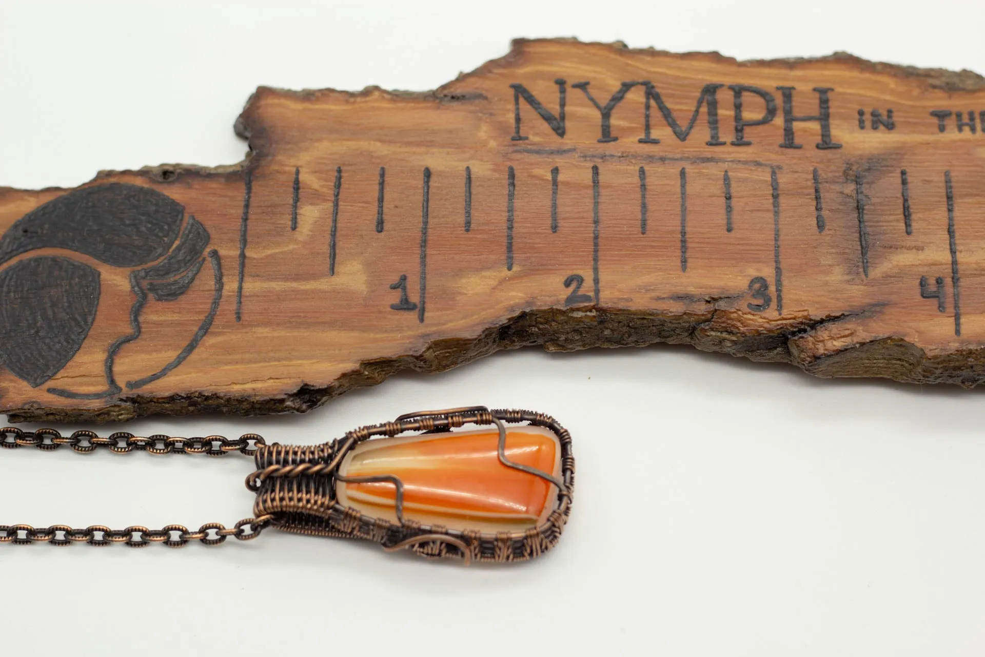 Bold Orange Fused Glass Pendant with Copper Wire Wrapping