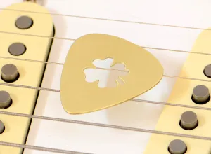 Brass Guitar Pick with Lucky Four Leaf Clover