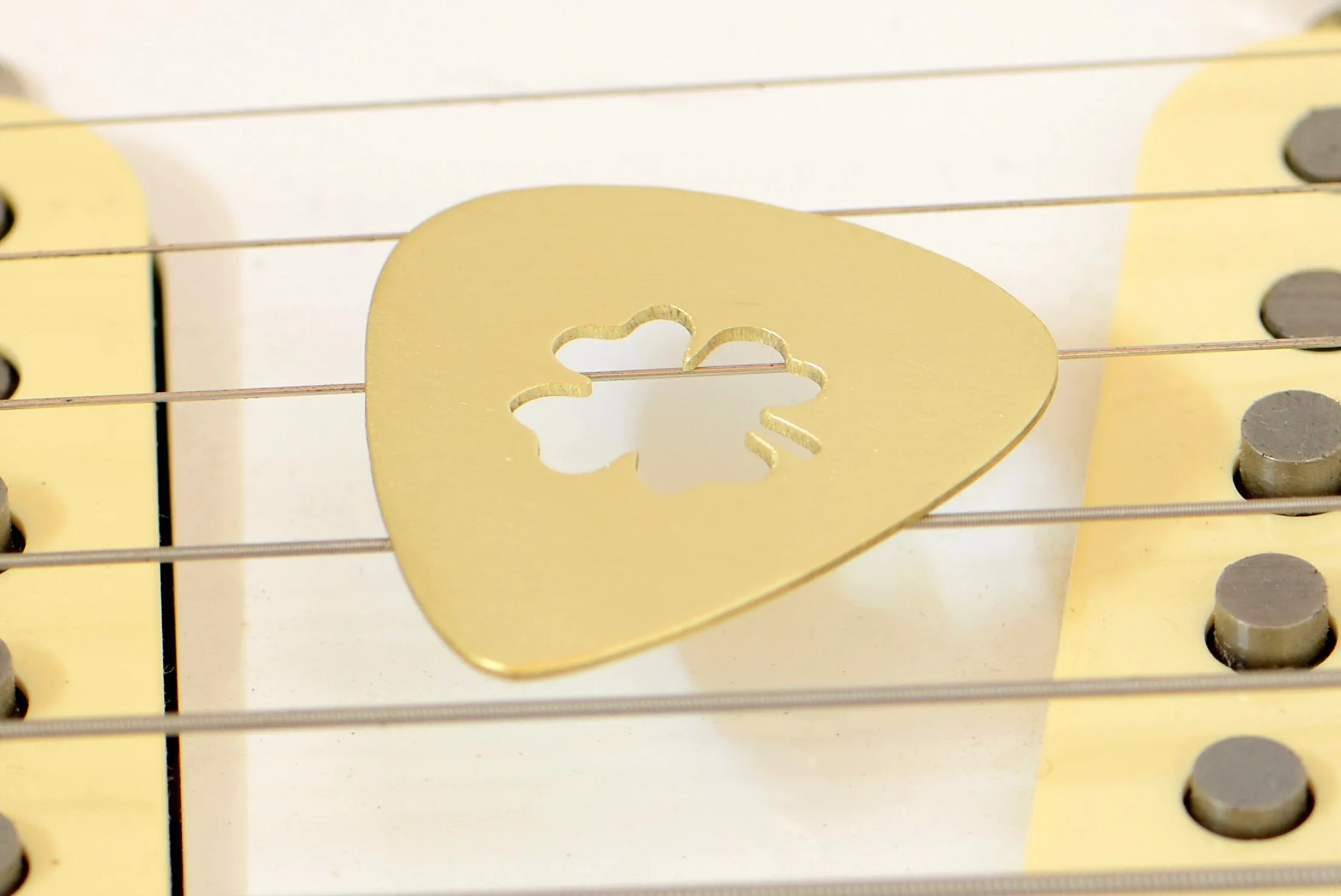 Brass Guitar Pick with Lucky Four Leaf Clover