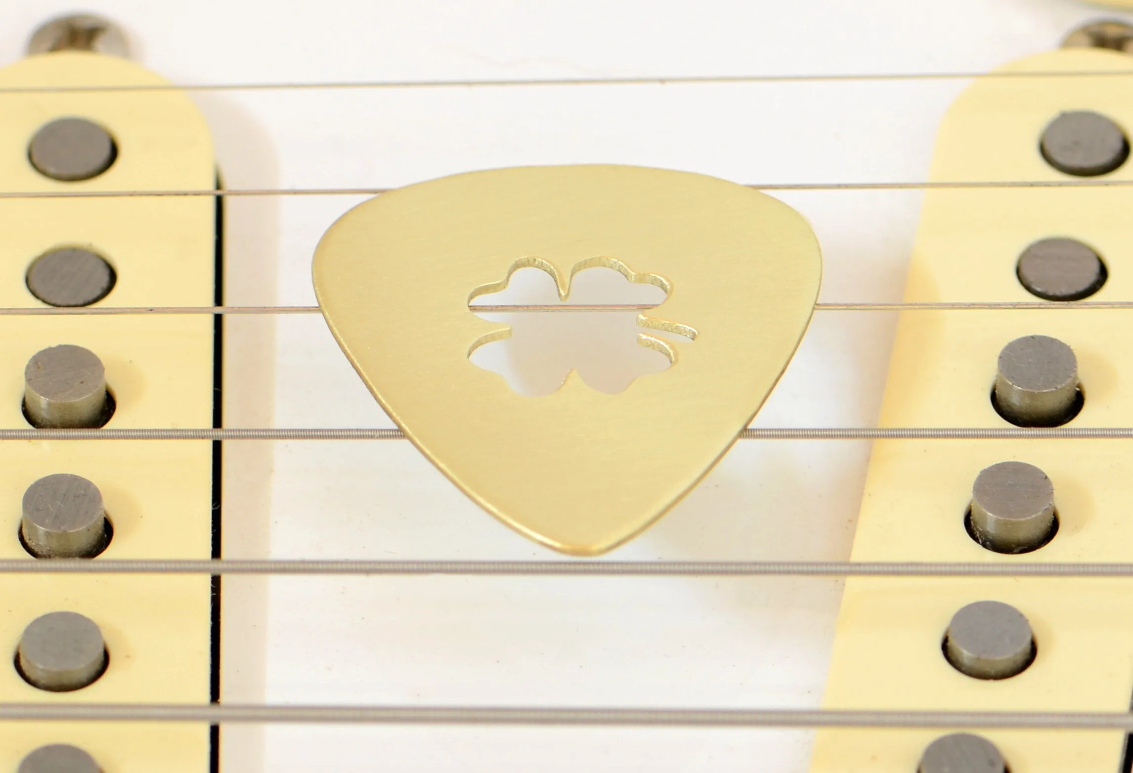 Brass Guitar Pick with Lucky Four Leaf Clover