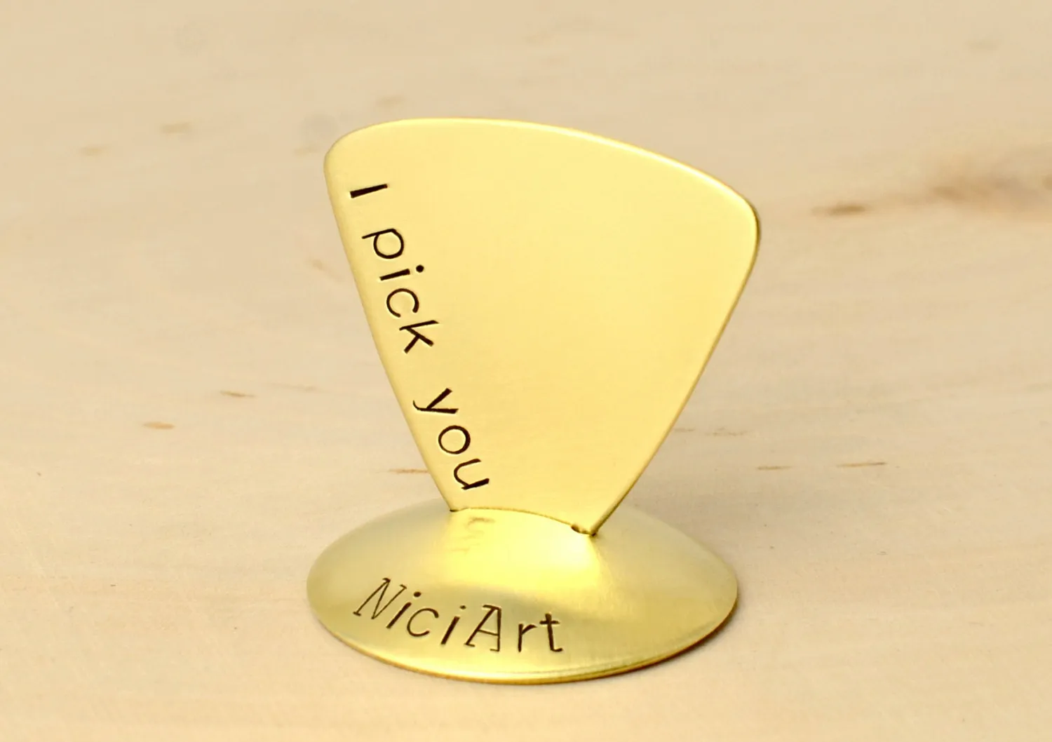 Brass Triangular Bass Guitar Pick with I Pick You