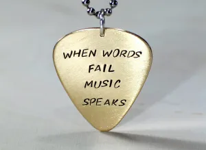 Bronze guitar pick necklace when words fail
