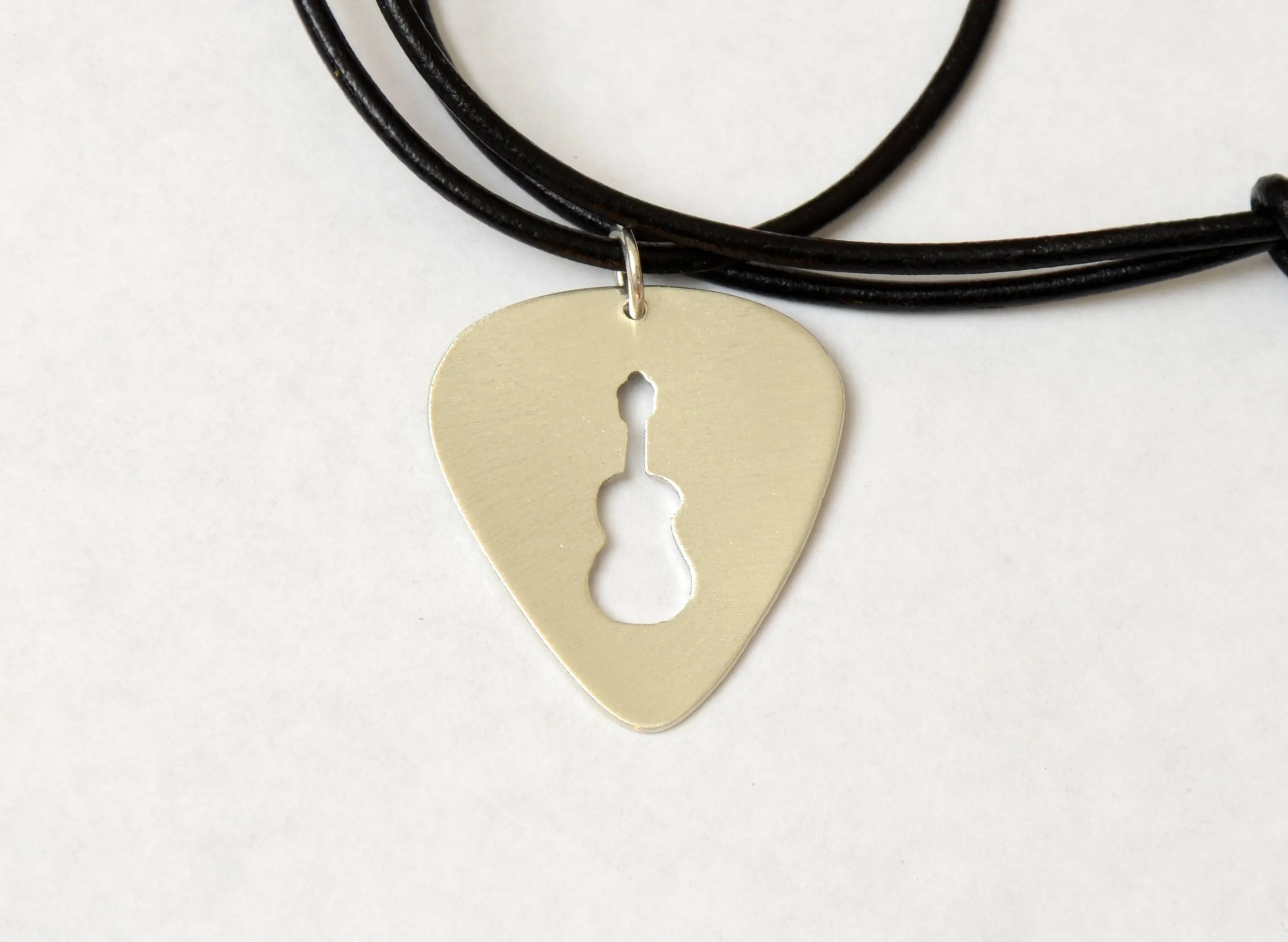 Bronze Guitar Pick Necklace with cutout Guitar Design
