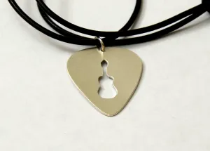 Bronze Guitar Pick Necklace with cutout Guitar Design