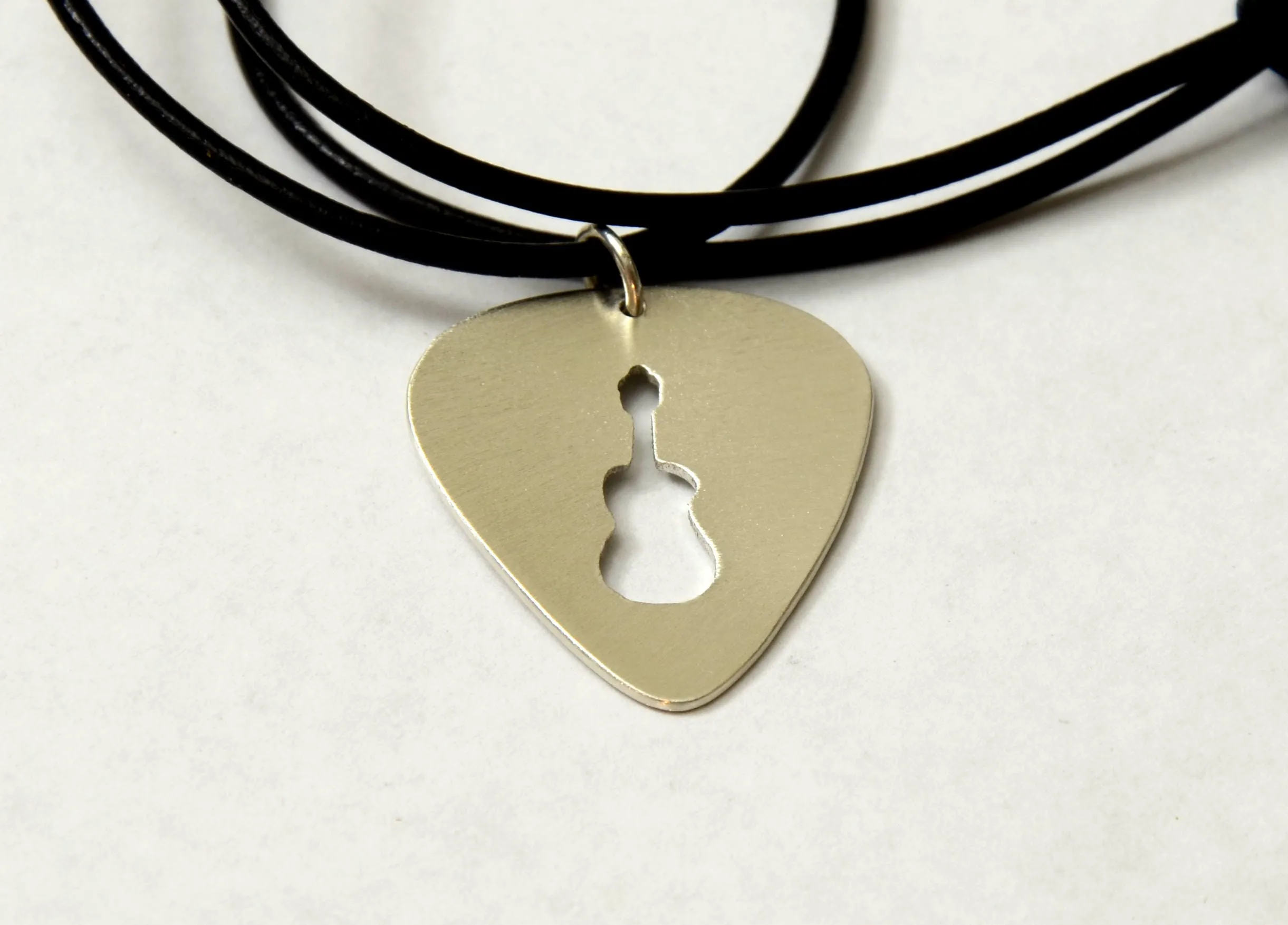 Bronze Guitar Pick Necklace with cutout Guitar Design