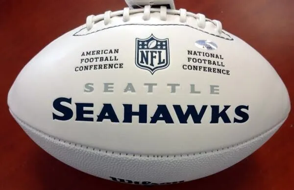 BYRON MAXWELL AUTOGRAPHED SIGNED WHITE LOGO FOOTBALL SEAHAWKS MCS HOLO 76412
