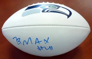 BYRON MAXWELL AUTOGRAPHED SIGNED WHITE LOGO FOOTBALL SEAHAWKS MCS HOLO 76412
