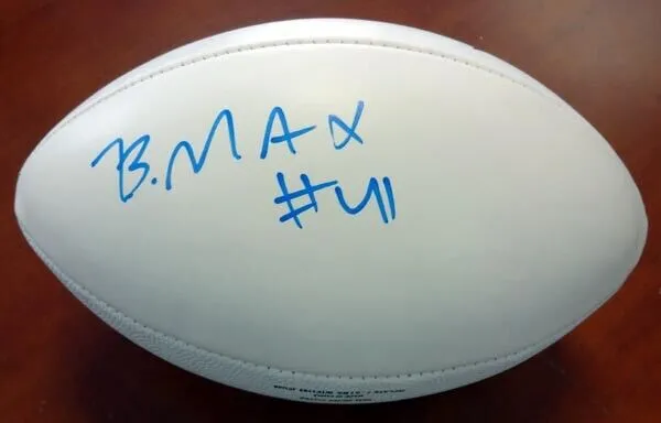 BYRON MAXWELL AUTOGRAPHED SIGNED WHITE LOGO FOOTBALL SEAHAWKS MCS HOLO 76412