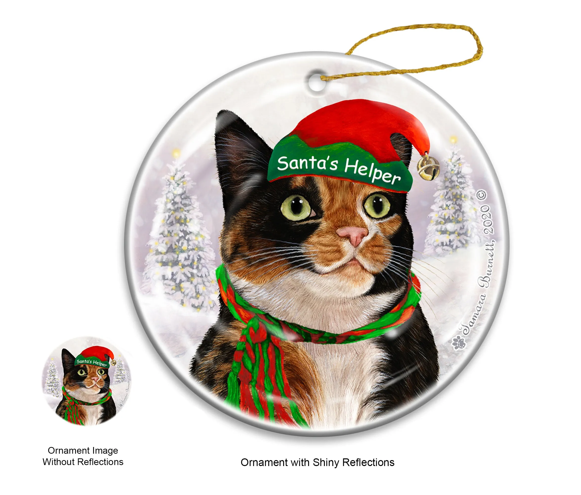 Calico Tortoiseshell Cleo Cat Howliday Cat Christmas Ornament