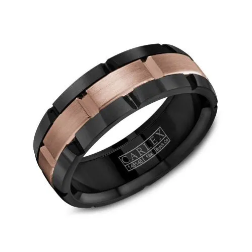 Carlex (7.5mm) Black Cobalt and 18K Rose Gold Mens Sports Band