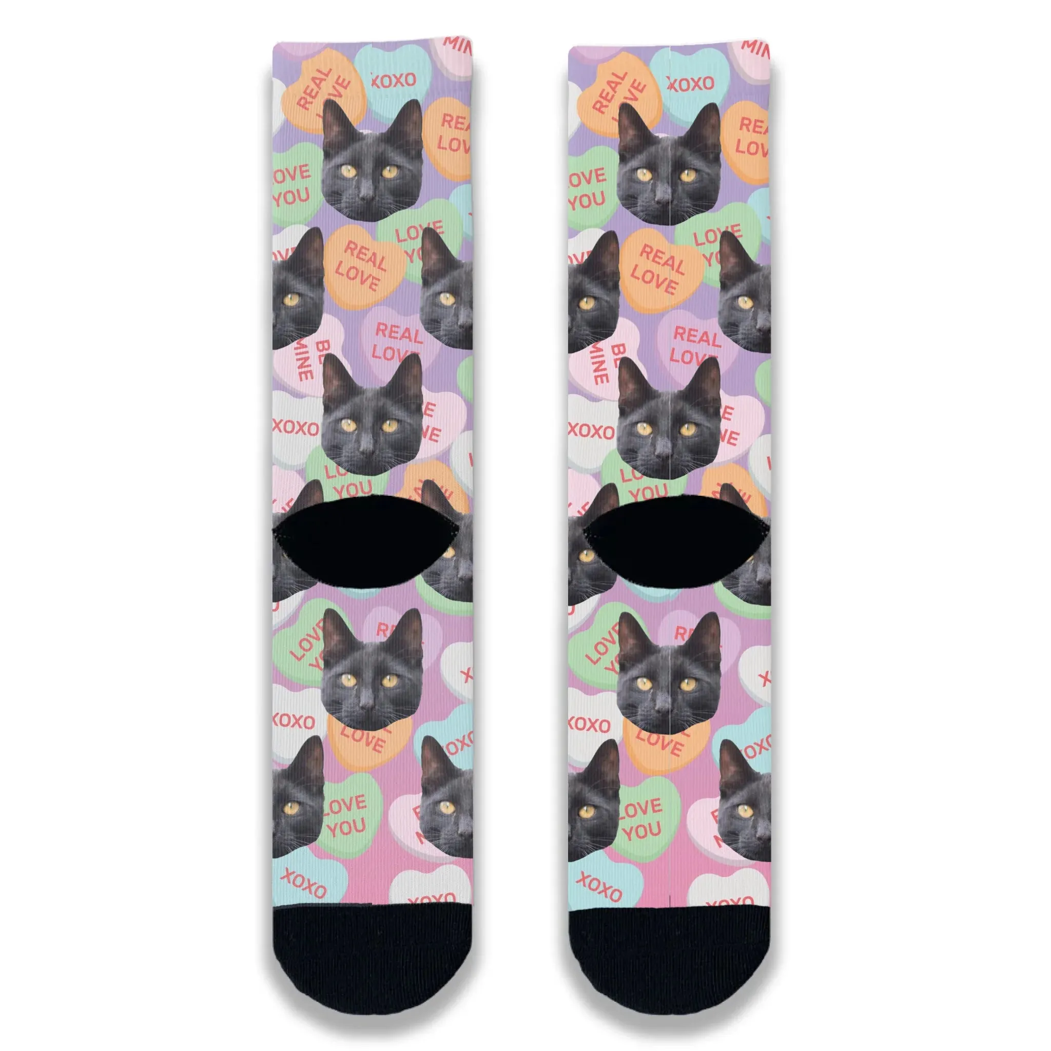 Cat All Over Love Heart Personalised Socks