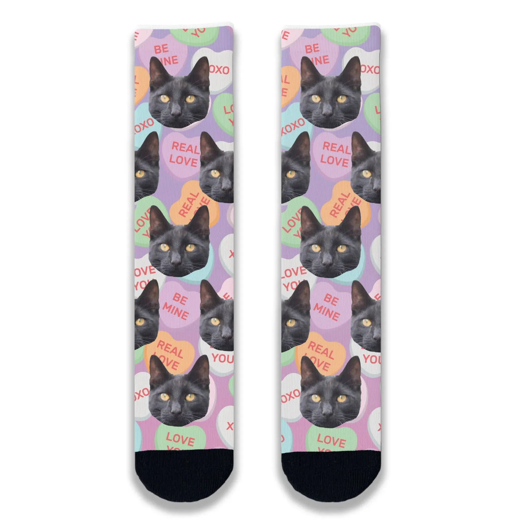 Cat All Over Love Heart Personalised Socks