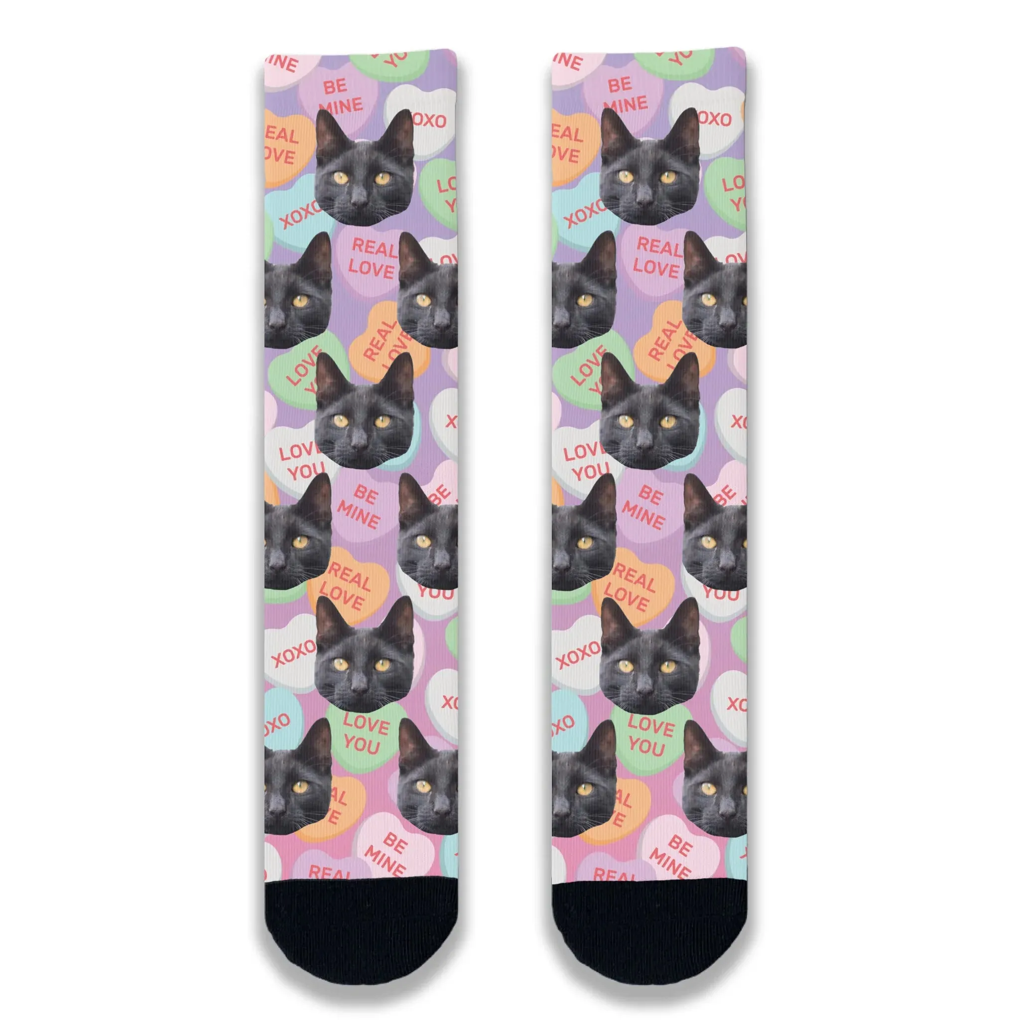 Cat All Over Love Heart Personalised Socks