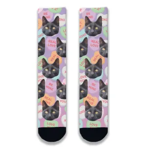 Cat All Over Love Heart Personalised Socks