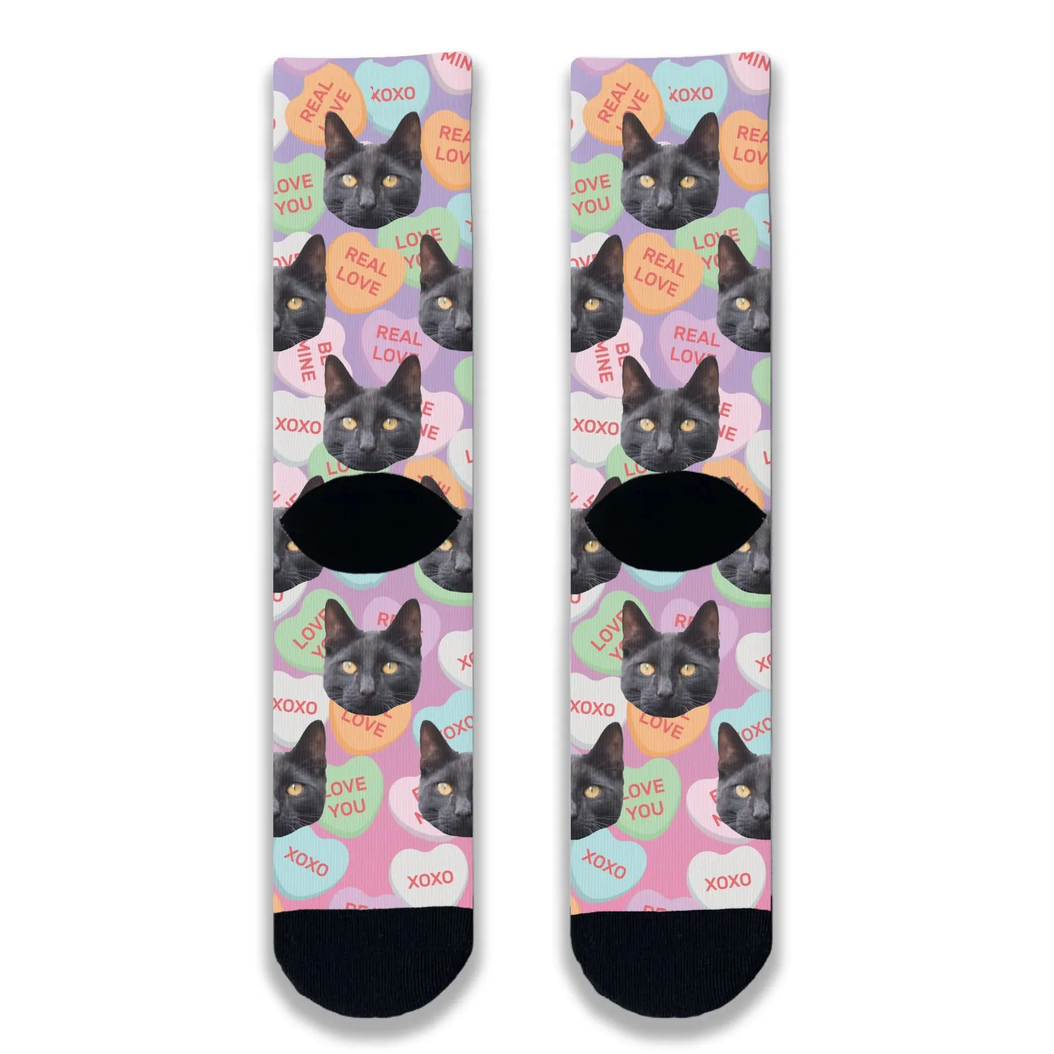 Cat All Over Love Heart Personalised Socks