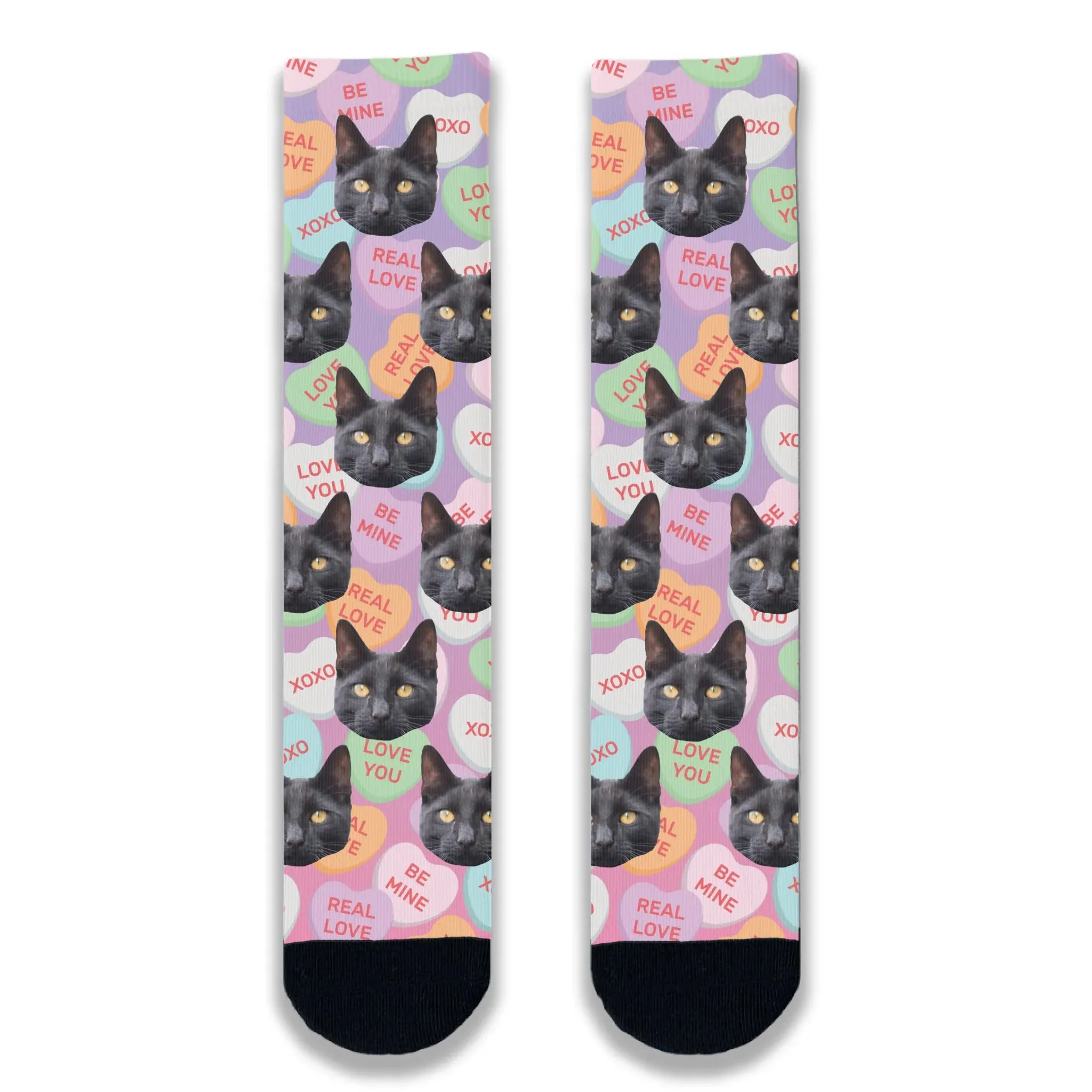 Cat All Over Love Heart Personalised Socks