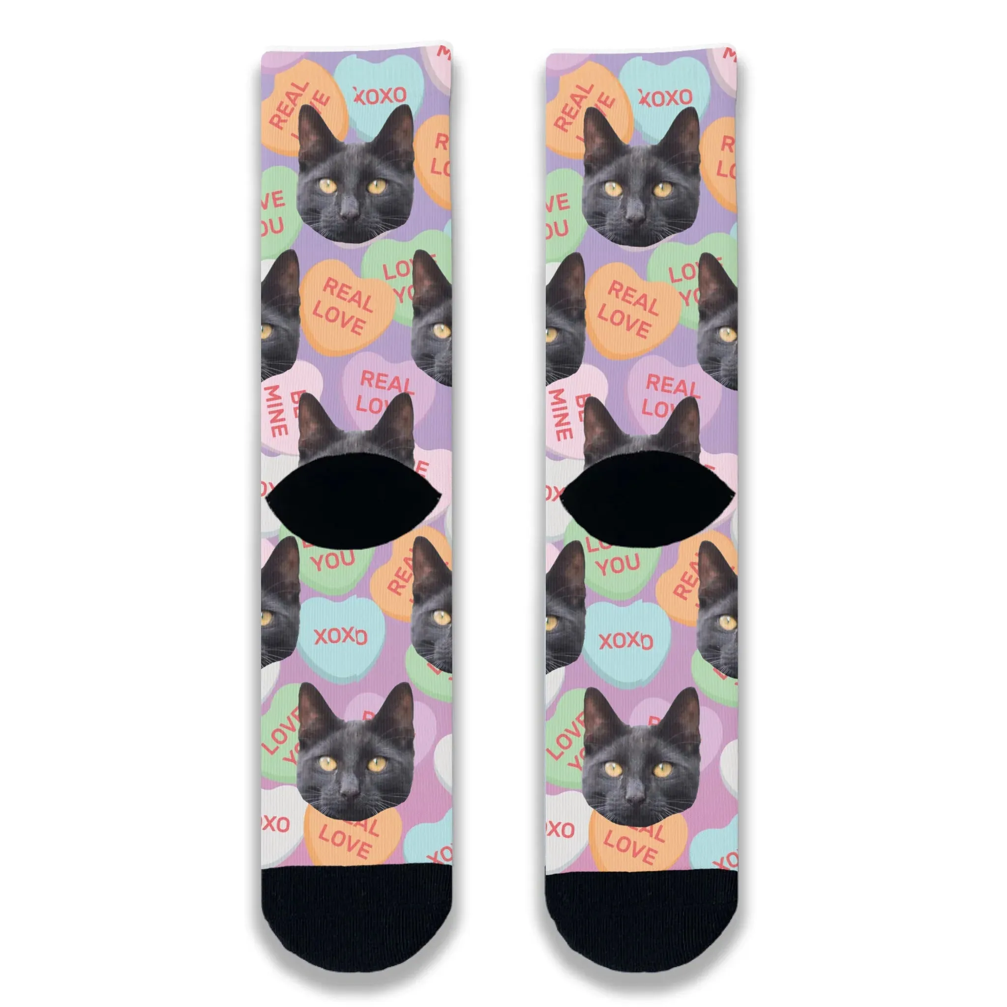 Cat All Over Love Heart Personalised Socks