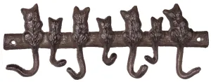 Cat Lovers Solid Cast Iron 7 Cat Tails Wall Hook