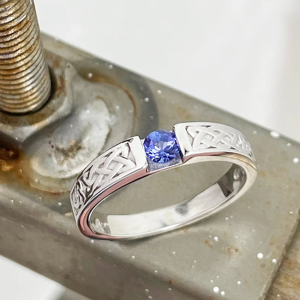 Celtic Inspired Tanzanite White Gold Ring