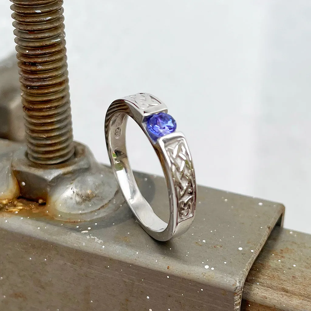 Celtic Inspired Tanzanite White Gold Ring