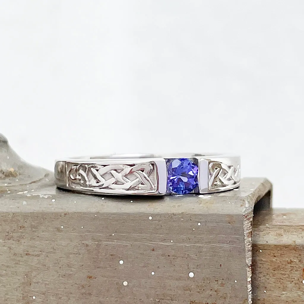 Celtic Inspired Tanzanite White Gold Ring