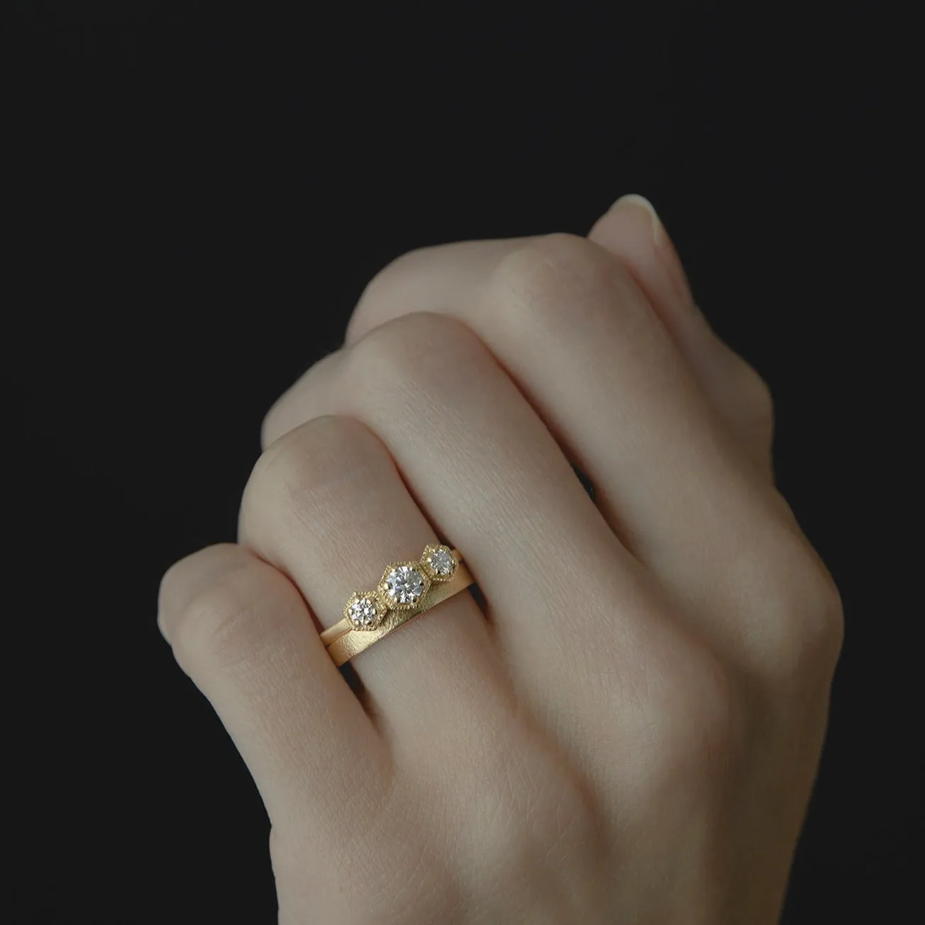 Classic White Diamond Triple Hexagon Ring | R8401W