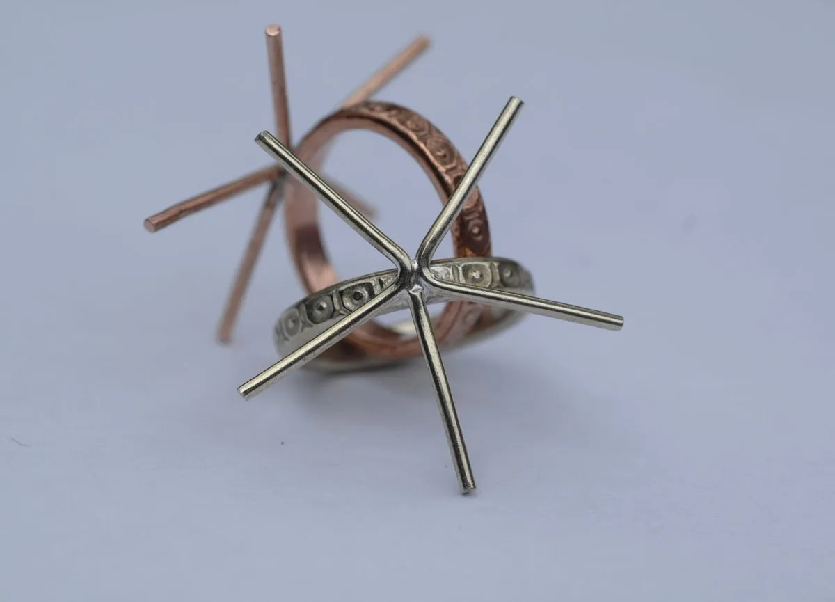 Claw Ring for Setting Stones, Honeycomb Shank, 5 Prongs