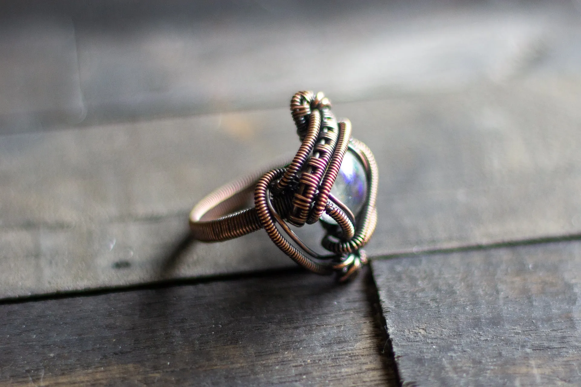 Clear Fused Glass and Copper Ring
