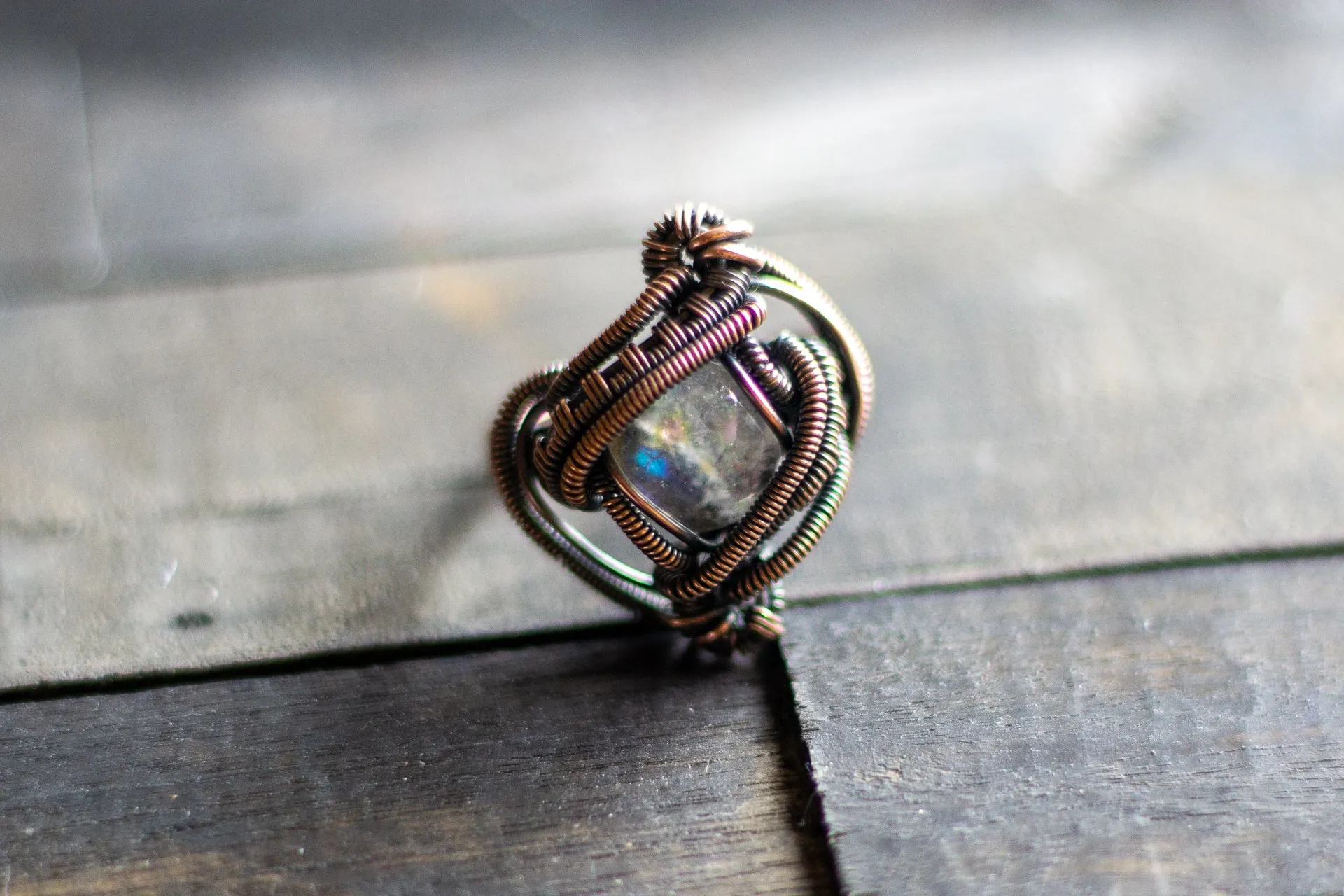 Clear Fused Glass and Copper Ring