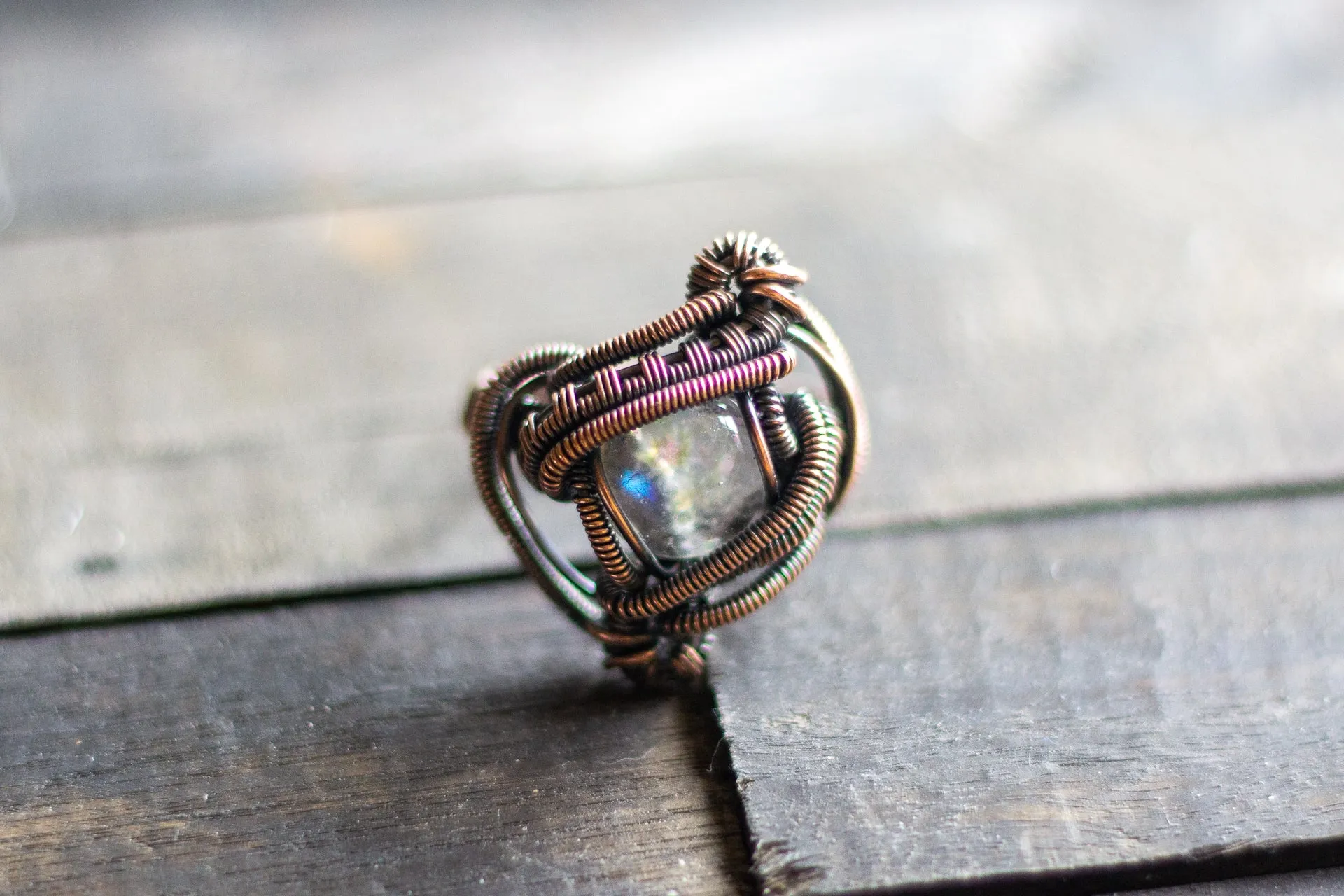 Clear Fused Glass and Copper Ring