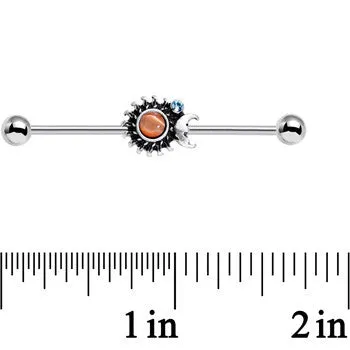 Clear Gem Orange Faux Opal Moon Spun Sun Industrial Barbell 38mm