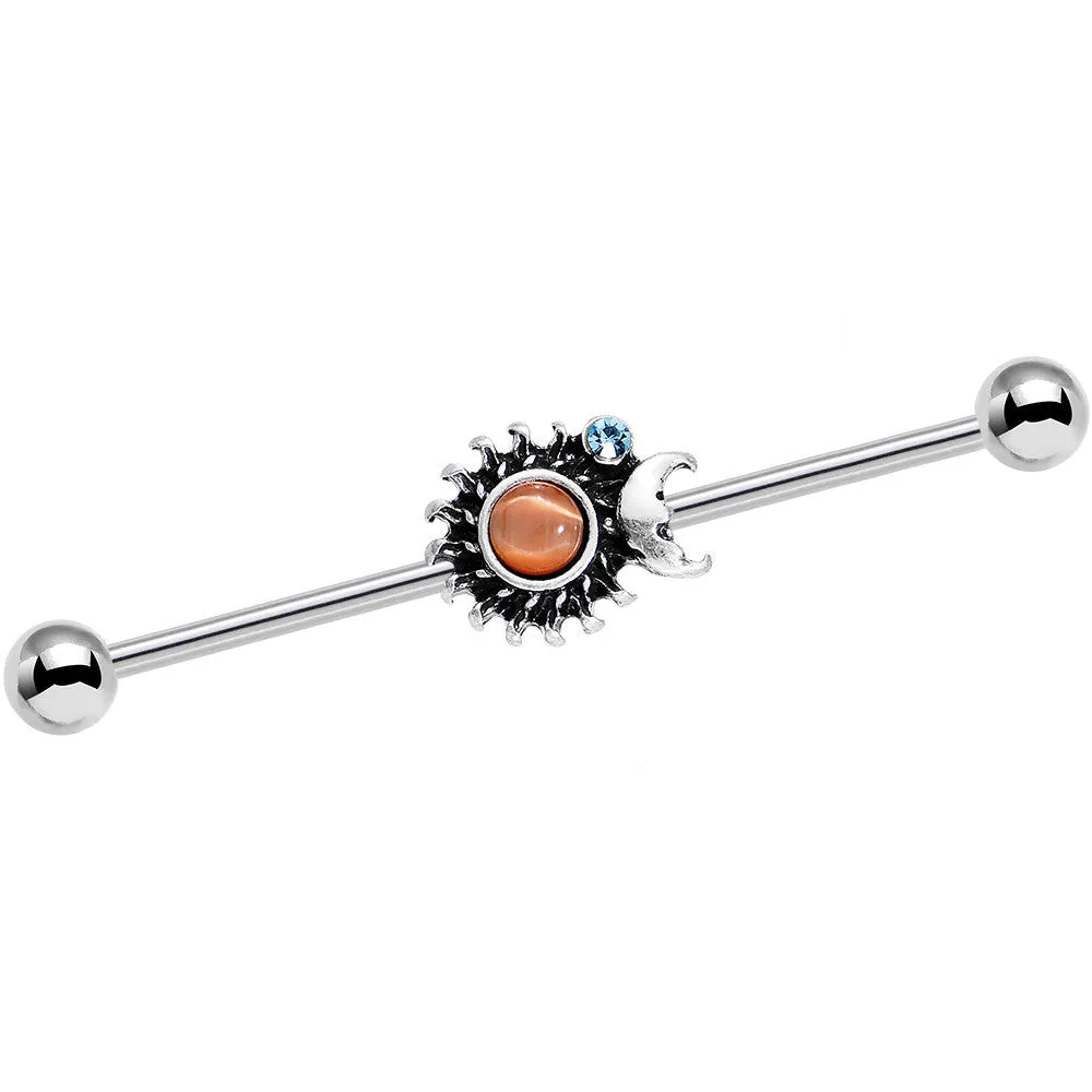 Clear Gem Orange Faux Opal Moon Spun Sun Industrial Barbell 38mm