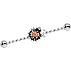 Clear Gem Orange Faux Opal Moon Spun Sun Industrial Barbell 38mm