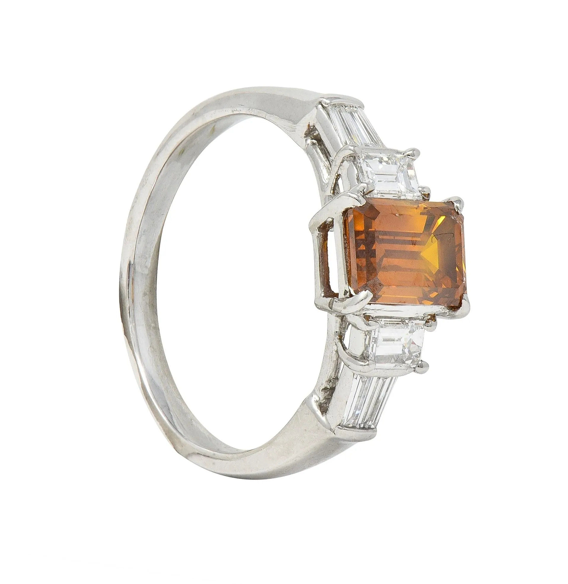 Contemporary 1.95 CTW Fancy Orange Brown Diamond Platinum Five Stone Engagement Ring