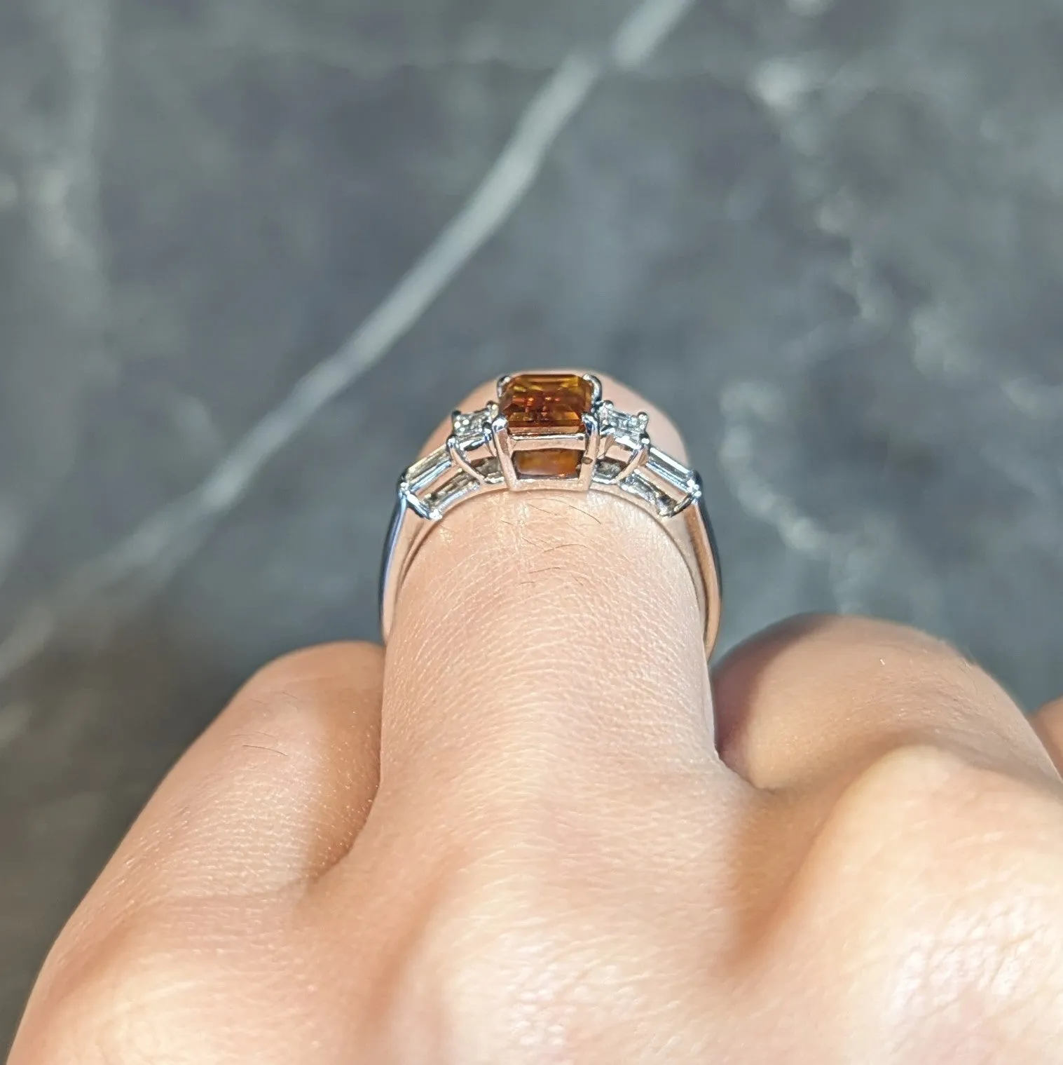 Contemporary 1.95 CTW Fancy Orange Brown Diamond Platinum Five Stone Engagement Ring