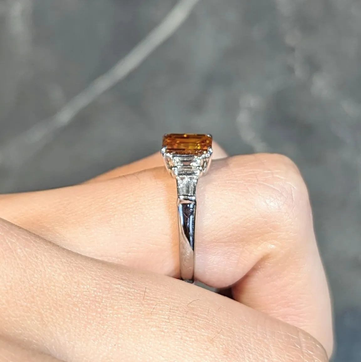 Contemporary 1.95 CTW Fancy Orange Brown Diamond Platinum Five Stone Engagement Ring