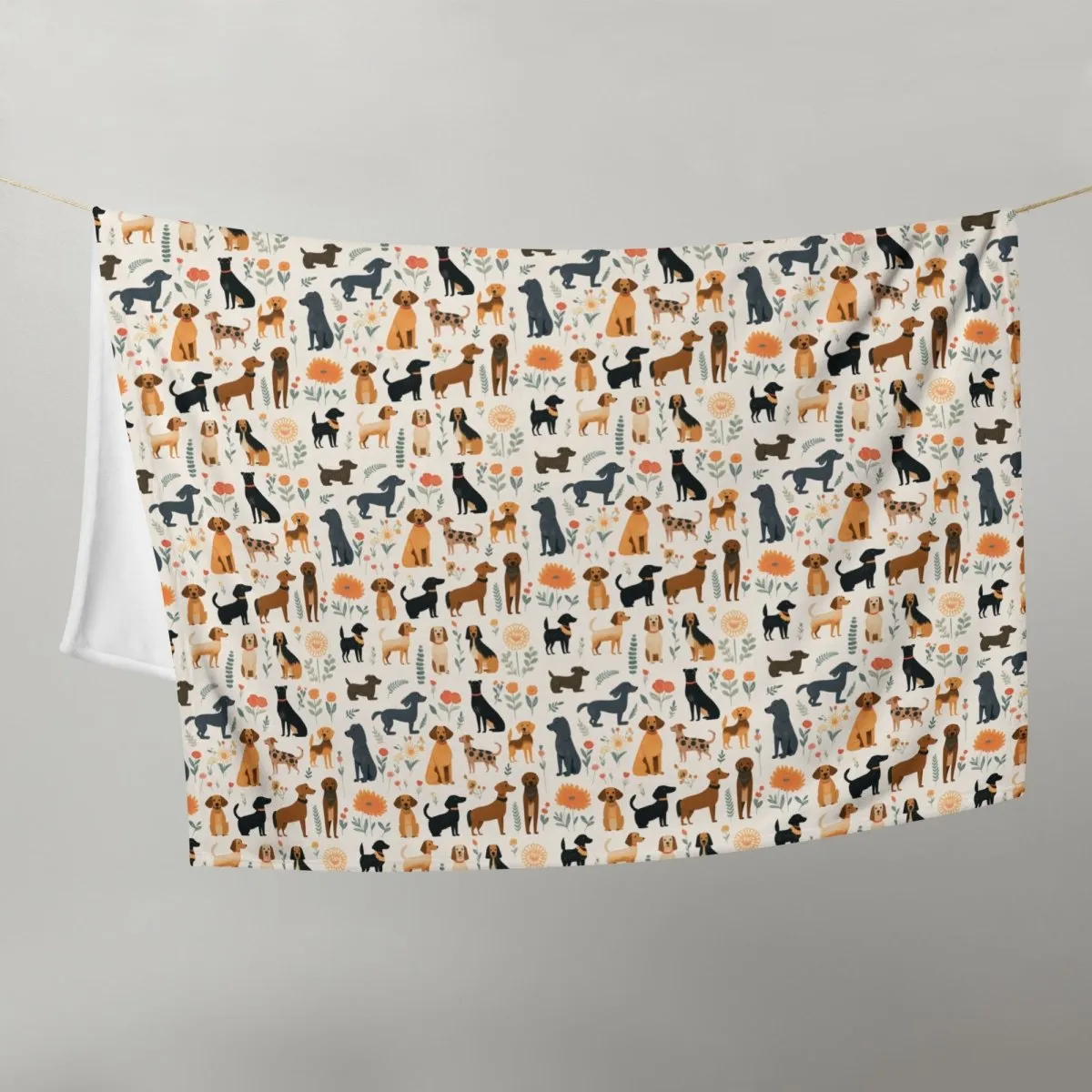 Cream Dogs Throw Blanket