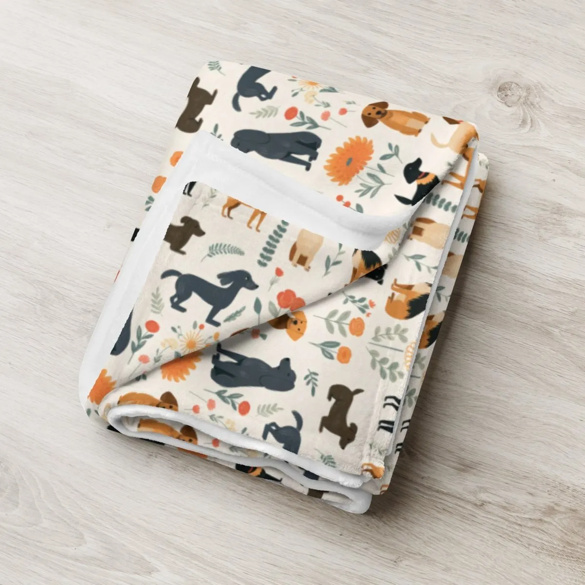 Cream Dogs Throw Blanket