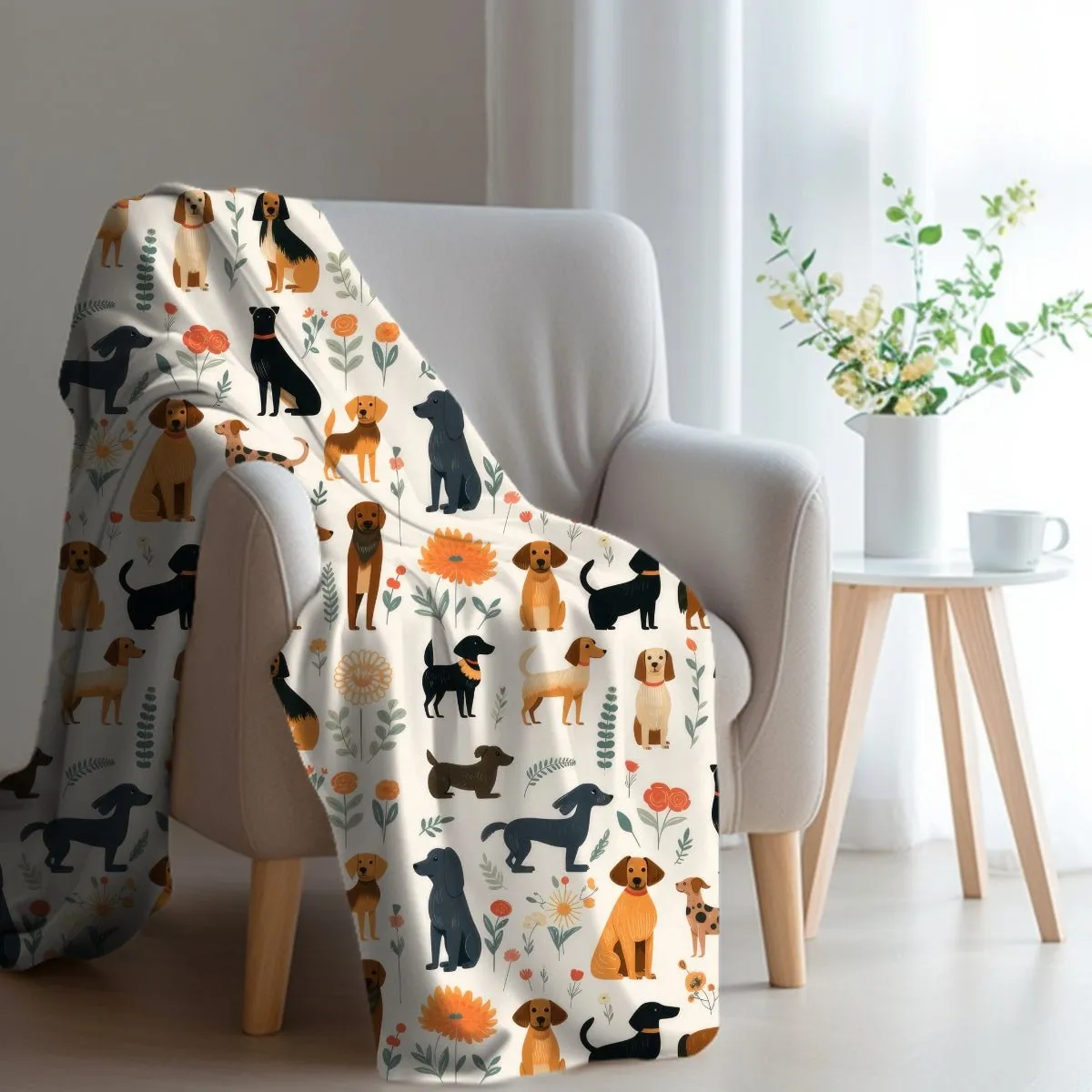 Cream Dogs Throw Blanket